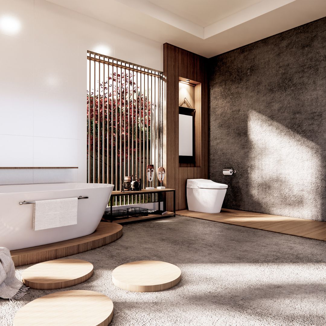 A luxury bathroom with a soaker tub.