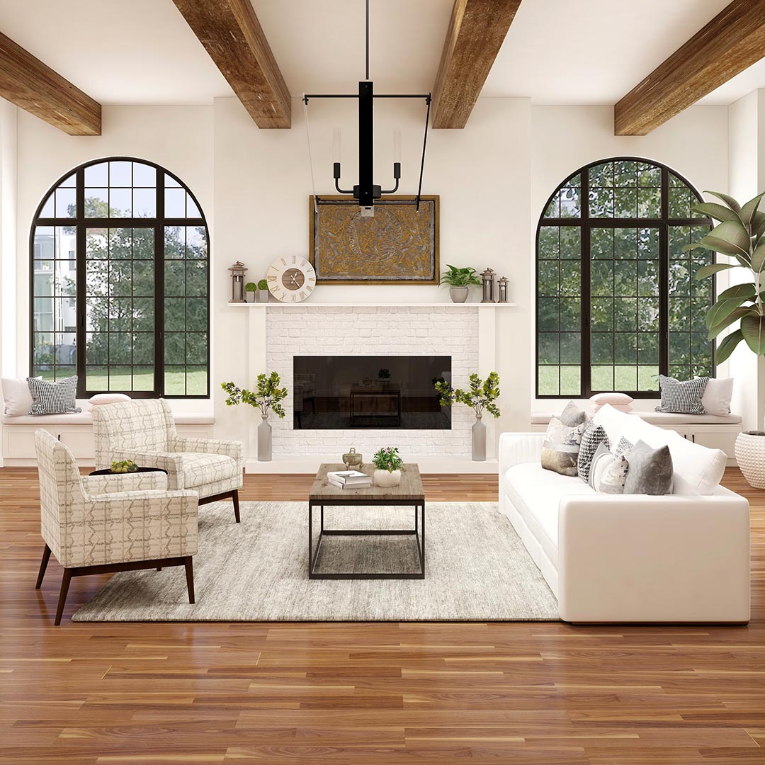 Living room with hardwood floors and area rug