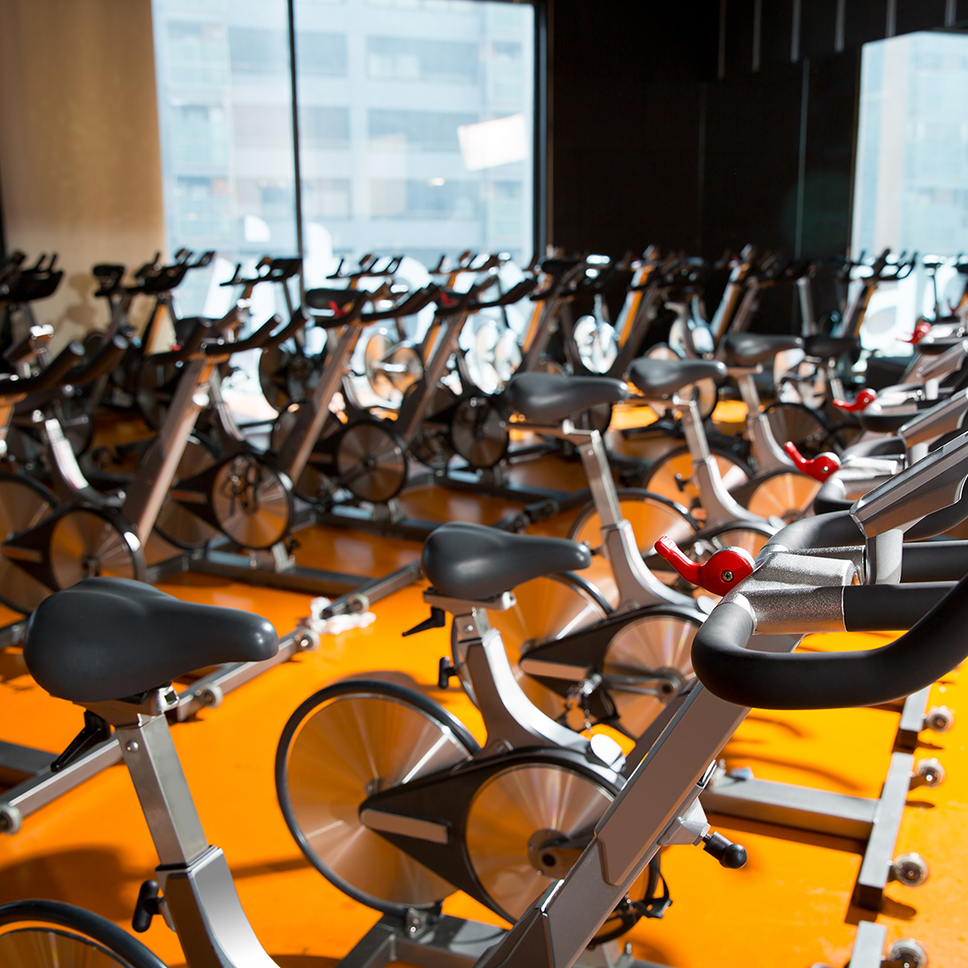 Workout room with orange floors