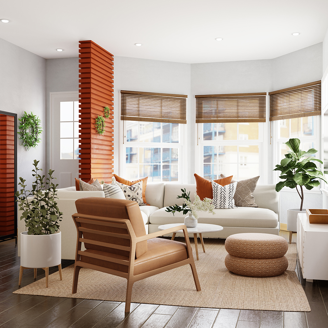 Loving room with brown furniture and accents