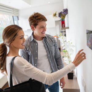 person adjusting smart home technology